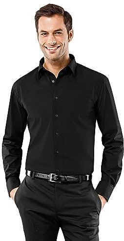 Vincenzo Boretti Herren Hemd bügelfrei 100% Baumwolle Regular-fit Uni-Farben schwarz 41-42