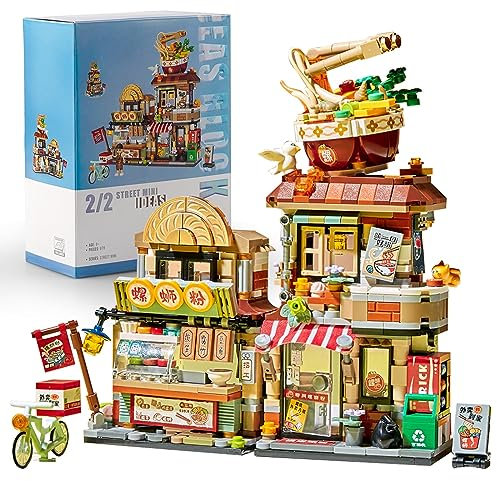 Tirff Architecture Blocs de Construction - 870 Pièces Boutique de Nouilles Modular Architecture Modèle - Modular Building - Jeu de Construction Maison Non Compatible avec Lgo