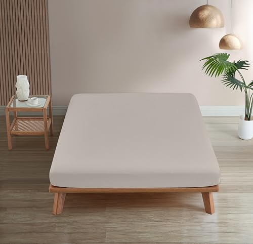 Homesty Premium Spannbettlaken – 100% Baumwolle Spannbetttuch - 30cm Steg - Bettlaken Öko Tex mit starkem Gummizug - geeignet für alle Matratzen (90 x 200 + 30 cm, Beige)
