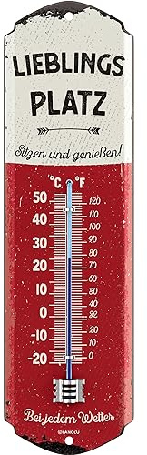 LANOLU Plåtskylt termometer retro LIEBLINGPLATZ skylt utomhus – dekoration trädgård vintage skyltar, trädgårdsdekoration – väggdekoration trädgårdsskylt av metall, 8 x 28 cm