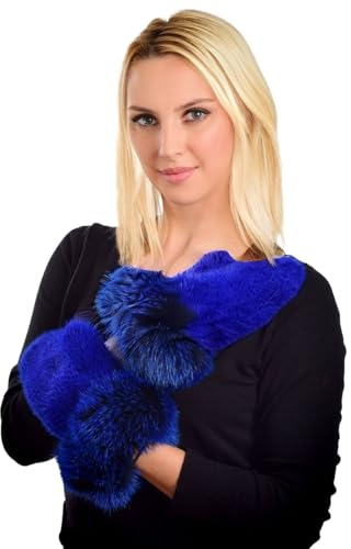 FOX FASHION Damen blau Pelz Handschuhe aus Echtfell Fuchsfell Fuchs Fell Rex Kaninchenfell