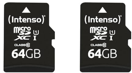 Intenso Premium microSDXC 64GB Class 10 UHS-I Speicherkarte inkl. SD-Adapter (bis zu 90 MB/s), schwarz (Packung mit 2)