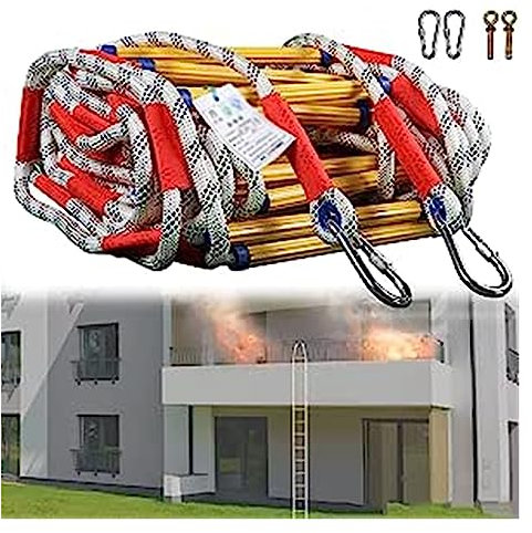 AiQima Escalera de Seguridad, Escalera de Cuerda Portátil, Escalera de Cuerda Plegable de Emergencia en Caso de Incendio, Escalera de Cuerda Suave de Resina de 3-5 Pisos/a/L 3M