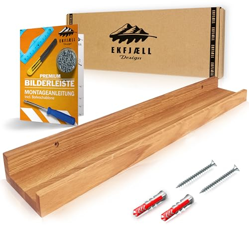 EKFJAELL Premium Bilderleiste Holz 80 cm aus hochwertiger Eiche - 10cm Tiefe, Bilderleiste Eiche, Fotoleiste Holz - Ideal für Bilder, Deko & Bücher in Wohnzimmer, Küche, Bad, Schlafzimmer
