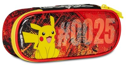 Seven Portapenne Scuola ROUND PLUS - POKEMON - PIKACHU - Giallo Rosso - Astuccio Scuola Monozip con Organizer Interno, Passanti Elastici - Accessori Zaino Scuola - Astuccio Bambino
