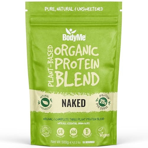 BodyMe Organic Vegan Protein Powder Blend, Naked Natural - Unsweetened, Low Carb, 3 Plant Based Vegan Protein Powder with 25g of Complete Protein, Gluten and GMO Free, 500 gm