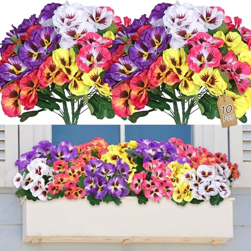 SOMYTING Förpackning med 10 buketter konstgjorda blommor som riktiga konstgjorda blommor för balkong, utomhus, UV- och väderbeständig, balkongväxter, heminredning, kant