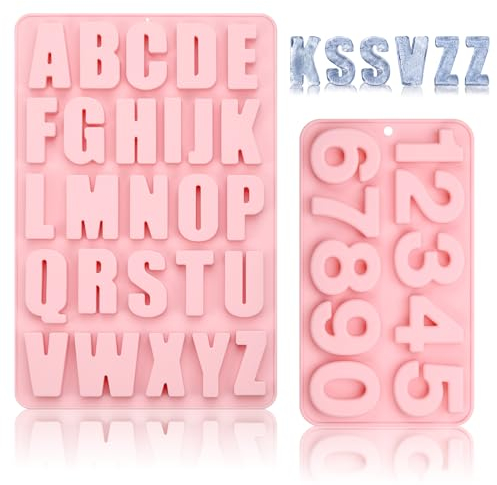 Kssvzz Silikonform Buchstaben und Silikonform Zahlen, A-Z & 0-9 Alphabet Silikonformen Gießformen Groß, 3D Gießform Set für Schokoladenform Seifenform Epoxidharz Formen Silikonformen, Rosa