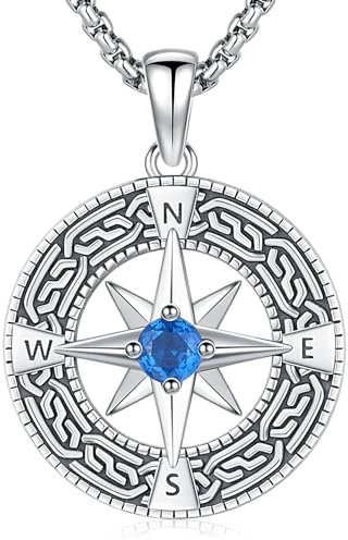 Friggem Collana bussola con Ciondolo Argento Sterling 925, Bussole Collana per Uomo Donna, Regalo di laurea Gioiell (Collana Bussola-A)