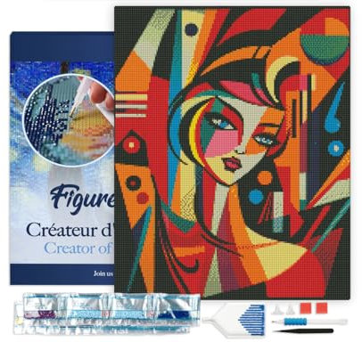 Figured'Art Diamond Painting Kit completo con marco - Cuadro 40x50cm de Pintura de Diamante - Bastidor montado - diamantes cuadrados - Mujer Abstracta al Estilo Picasso - 5D DIY Manualidades Adultos