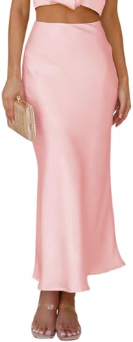 Elenint Jupe moulante élégante pour femme - En soie lisse - Satin de soie - Taille haute - Jupe mi-longue - Élastique - Pour fête, cocktail