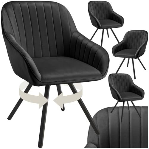 tectake® drehbare Esszimmerstühle mit Armlehne, Schalenstuhl ergonomisch mit Samt Bezug, gesteppt, Stühle drehbar für Wohnzimmer, Esstisch, Arbeitszimmer, Schminktisch, Küchenstühle - 4er Set, schwarz