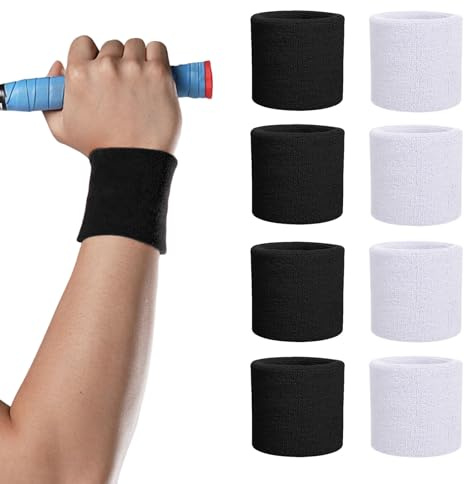 UILYNIU 8 Stück Schweißbänder, Schweißbänder Handgelenk, Elastische Schweissband, Fitness Arm Schweißband, Absorbierende Schweißband für Sport Laufen Fahrrad Joggen Fußball Tennis (Schwarz, Weiß)