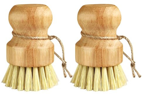 Bambus 2 Stück Pilzbürste, Champignonbürste, Spülbürste, Holz Küchenbürste für die Reinigung Töpfe Töpfe und Gemüse