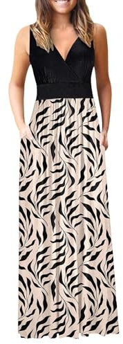 AUSELILY Grande Taille Maxi Noire Robe pour Femme Robe de soirée V Col sans Manches/Manches Courtes/Manches Longues décontractées Robes Longues avec Poches