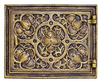 Gusseisen Kaminofen Tür, Handgefertigte, Hitzebeständig 800°C – Vintage Metall Ofentür, Pizzaofen Tür, Feuerschale Tür, 32,5 x 25,5 cm, Antike Gusseisen Tür (Antikes Gold)