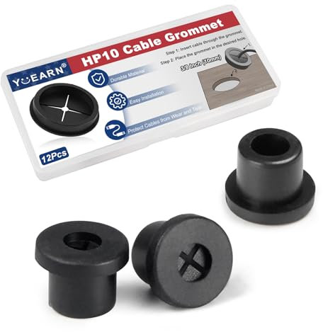 Cable Cord Grommet 10mm (3/8) - 12 Pcs Small Desk Grommets, Plastic Wire Hole Cover for Thin Cables, Mouse, Keyboard, Chargers, Home Office & DIY Furniture (Black)