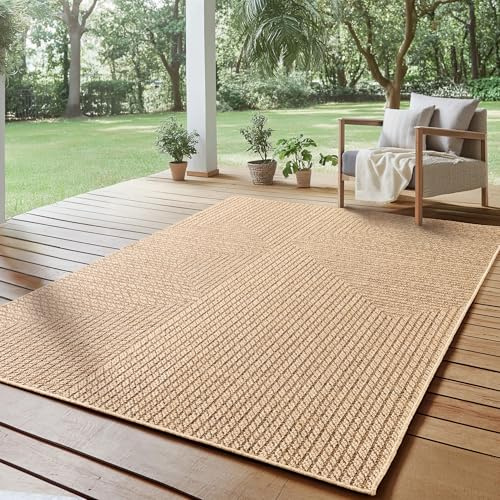 SIMPEX Outdoor Teppich 240x340 cm XL Wetterfest Pflegeleicht Jute Natur Optik Skandinavisches Design für Wohnzimmer Esszimmer Schlafzimmer Terrasse Balkon