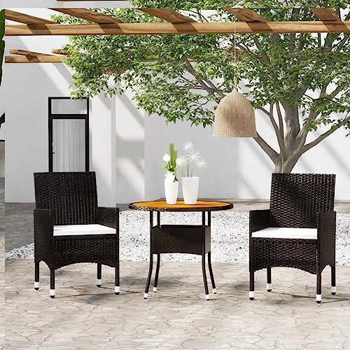 Xichuzi 3-TLG. Bistro-Set Poly-Rattan und Massivholz Schwarz, Gartenset Tisch Und Stühle, Balkon Möbel Für Kleinen Balkon, Terrassenmöbel, Balkonset, Balkonmöbel, Möbelsets - 3095908