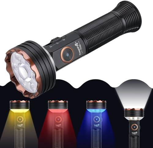 TrustFire TC50 - Linterna LED recargable de 5000 lúmenes con colores de iluminación blanco frío, blanco cálido, rojo, azul, IPX6 impermeable EDC con base magnética