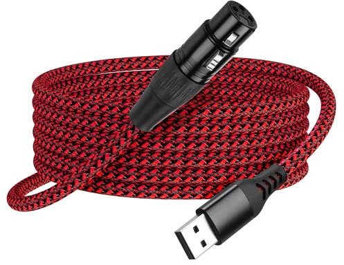 SinLoon Cable de micrófono XLR a USB, adaptador XLR hembra de 3 pines a USB-A, cable de audio trenzado de 2 m/6,5 pies para conexiones de PC y dispositivos de grabación