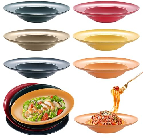 BAIFULAI Set di 6 piatti fondi, 4,5 x 23 cm, piatti fondi, riutilizzabili, diversi colori, piatti per spaghetti, piatti per pasta, insalate, bistecche