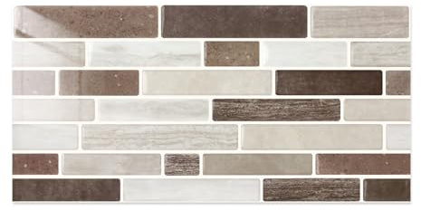 Commomy Fliesenaufkleber Klebefliesen Küche Bad, 12 Stück, 15x30cm | Wasserdich Selbstklebende Fliesenfolie Backstein Backsplash Wandaufkleber