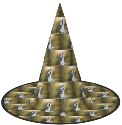 Niedliche Husky-Hunde-Aufdruck, Halloween-Hut, weiche Hexenhüte für Karneval, Maskeraden, platzsparende Mützen, 2 Stück