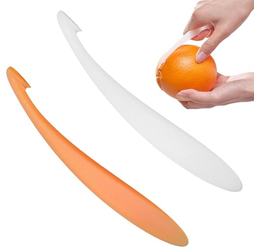 2 Stück Orangenschäler, Manuelles Schäler, Orange Peeler, Obstschäler Mit Langem Griff, Effektiver Zitrusschäler für Zitrusfrüchte, Praktisches Schäler Werkzeug für Küche und Alltag (Orange, Weiß)
