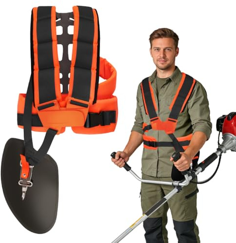 NUTKIT Correa de Hombro para Cortacésped, Nylon Duro(Negro y Naranja) | Correa de Cortacésped Ajustable de Doble Hombro, para Desbrozadora y Cortacéspeds (Anchura de Los Tirantes Cómoda)