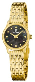 Festina Damenuhr Analog aus Edelstahl 316L Goldfarben | Quarzuhr, Widerstandsfähiges Mineralglas, Wasserdicht 5 ATM, F20750/6, Mademoiselle