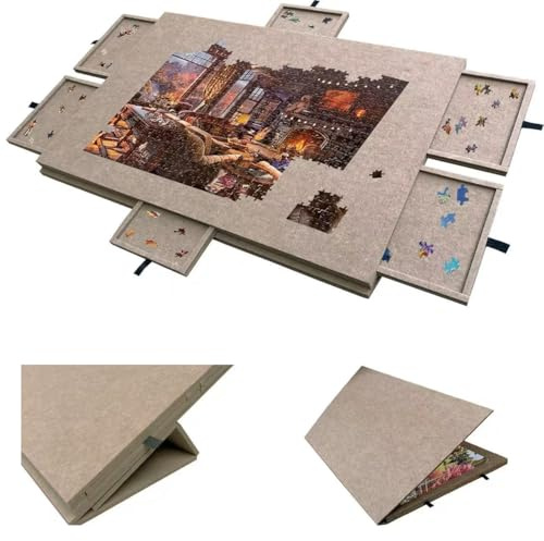 Kippbares Puzzlebrett mit 6 farbigen Schubladen und verstellbarem Ständer, Leichter Spieltisch aus Filz für Puzzles mit 1000–1500 Teilen, Geschenk für Erwachsene und Familie Dark 90 * 63 * 4.2cm