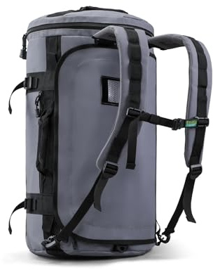 Haimont Große Sporttasche Convertible Reisetasche mit Schuhfach, 45L, Grau | 45/60/90L Größen, Heavy Duty, wasserabweisendes Tarpaulin, breite U-förmige Öffnung, Weekender Tasche