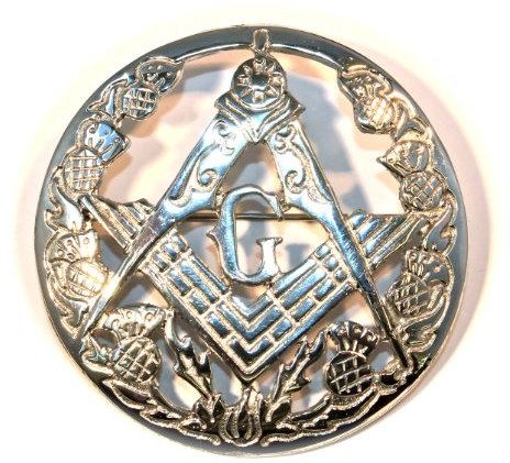 Freimaurer-Brosche, poliertes Chrom, Karomuster