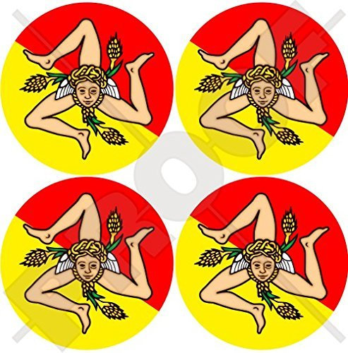 Adesivi in vinile per paraurti e casco, motivo: bandiera della Sicilia, Italia, Italia, 50 mm, confezione da 4