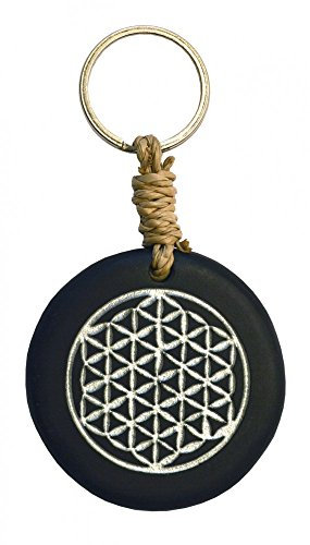 Porte-clés « Fleur de vie » pierre noir/argent 9 cm