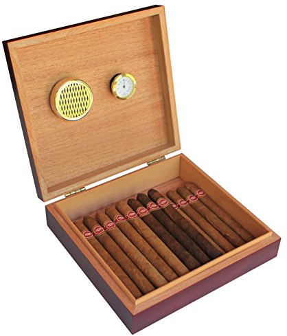 CASE ELEGANCE Cave à Cigares en Cèdre, Humidor Cigares avec Hygromètre et Humidor Intégré, Boîte à Cigares avec Fermeture Magnétique, Couleur Cerise