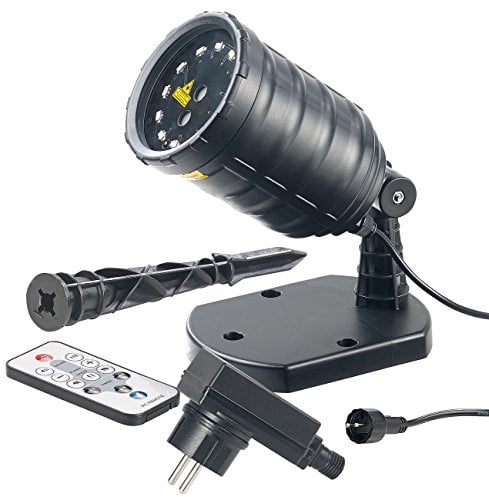 Lunartec Sternenprojektor: Laser-Projektor mit 12 LEDs, 8 Licht-Effekte, Timer, Fernbed., IP65 (Weihnachtslaser, Laserstrahler, Weihnachtsbeleuchtung außen)