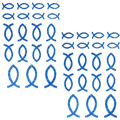 Oblique Unique® 38 Stück Fisch Glitzer Effekt - Farbe wählbar - zum Verzieren oder Aufkleben oder Einkleben von Karten - Kommunion Taufe Deko Tischdeko (Königsblau)