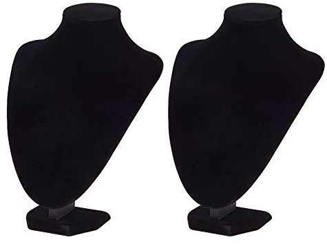 PH PandaHall 2 Pcs Buste Mannequin Femme Buste Bijoux Présentoirs en Velours Noir, Collier Présentoir Support Porte-collier Présentoir de Bijoux Collier Affichage avec Bois et Carton, 25x17cm