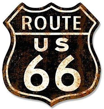 Adesivo vintage in vinile con scritta Route 66, 10,2 x 10,2 cm, colore nero arrugginito