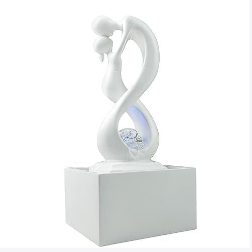 Zen'Light - Moderner Zimmerbrunnen Amor Weiß mit Farbigem LED-Licht - Zeitgenössische Innendekoration, Ideal für Meditation und Entspannung - Geschlossener Kreislauf mit Rotierender Kugel - 31x14x14cm