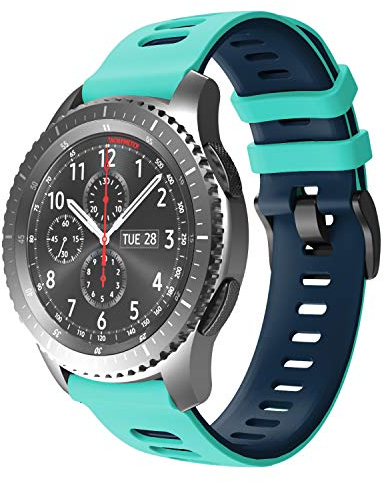 NotoCity 22mm Universal Ersatz Armband für Garmin vivoactive 4/ Huawei Watch GT 2/ Huawei GT 2e/ Samsung Galaxy Watch 46mm/ Amazfit GTR 2e/ GTR2/ Quick-Fit Silikon Uhrenbänder (Mintgrün-Dunkelblau)