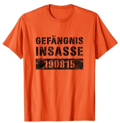 Gefängnis Sträfling Knast Häftling Karneval Kostüm Orange T-Shirt
