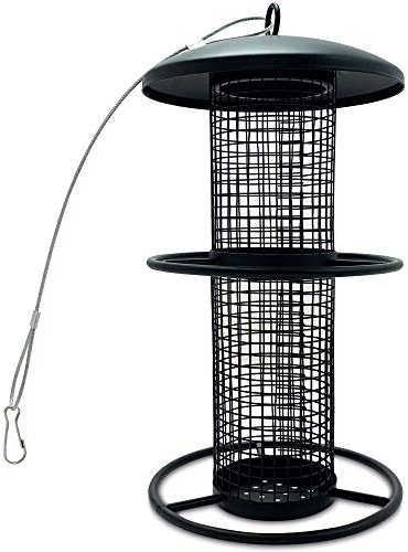 zooprinz Premium XL Vogelfutterspender mit stabilen Sitzringen und Schutzdach für Wildvögel – witterungsbeständig und langlebig – Meisenknödelhalter