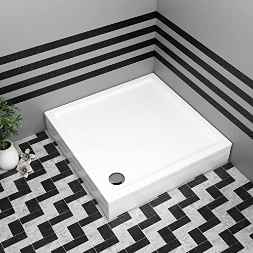 Modern Square 700 x 700mm Shower Tray with Riser Kit Plinth for Shower Enclosures Gloss White Slimline Stone Resin