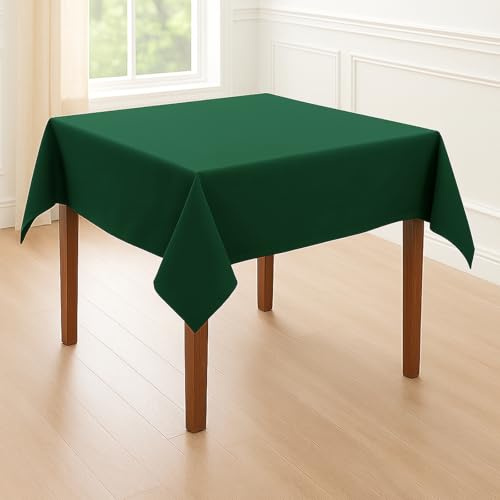 Hans-Textil-Shop Tischdecke Dunkelgrün 100x100 Baumwolle – Uni Tischtuch quadratisch, pflegeleicht & bügelfest, handgefertigte Baumwoll Tischdecke mit 4-Seiten-Saum für Küche, Esszimmer & Deko
