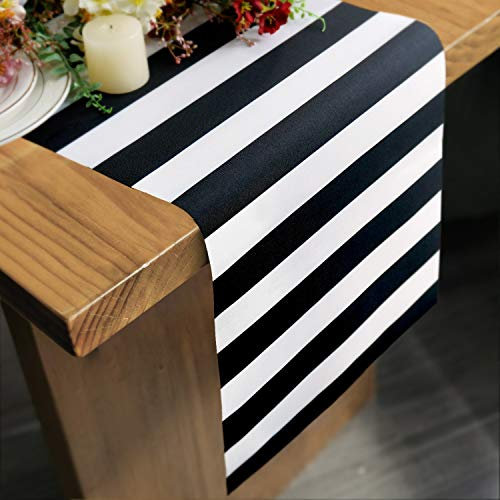 Tischläufer mit schwarz-weißem Streifenmuster, für Jahrestag, Dinner-Party, Geburtstag, Party, Hochzeit, Winter, Neujahr, Dekoration, 30,5 x 183,9 cm