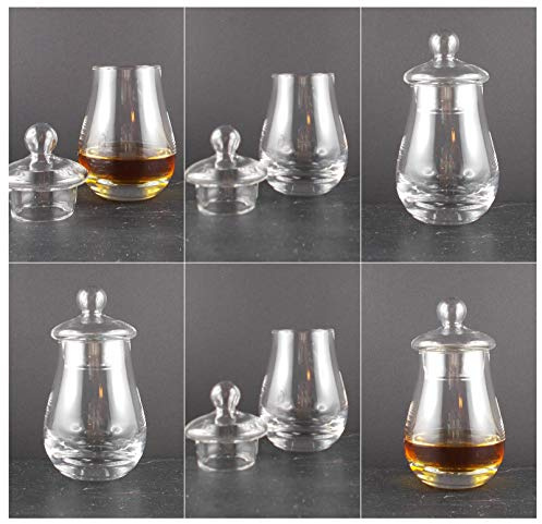 H-BO 6 Spey Dram Nosing Tasting Whisky Whiskey Gläser mit 6 Glasdeckel | mit Glasdeckel zum verschließen des Glases führt zu einer Aromenanreicherung - Geschenkidee Geschenkset Männergeschenke