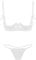 Mufeng Women's Lingerie Set Floral Lace Unlined Quarter Cup Shelf Bra with Bikini Briefs Underwear White 7 One Size
